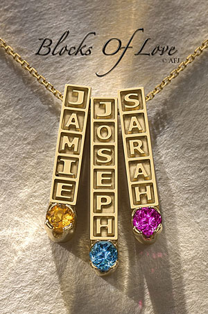 Vertical Name bar jewelry, Blocks of Love