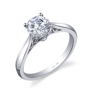 Modern Round Center Peekaboo Bezel Diamond Engagement Ring Solitaire diamond engagement ring with diamond peek-a-boo accent