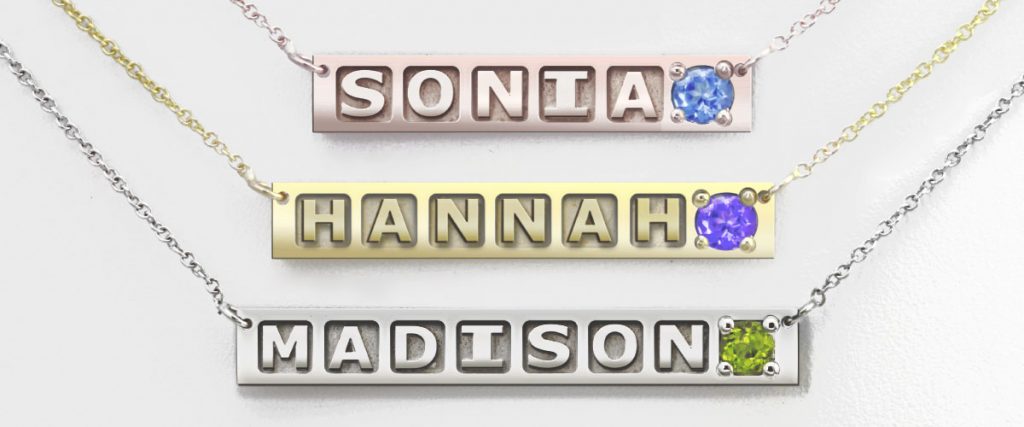 Horixental name bar jewelry, Blocks of Love name plate