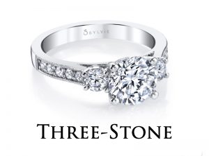 Three stone diamond engagement rings from the Sylvie Collection