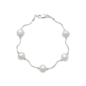 Sterling silver wave design bracelet with freshwater pearls