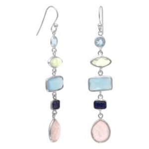 sterling silver drop earrings with five different semi-precious stones